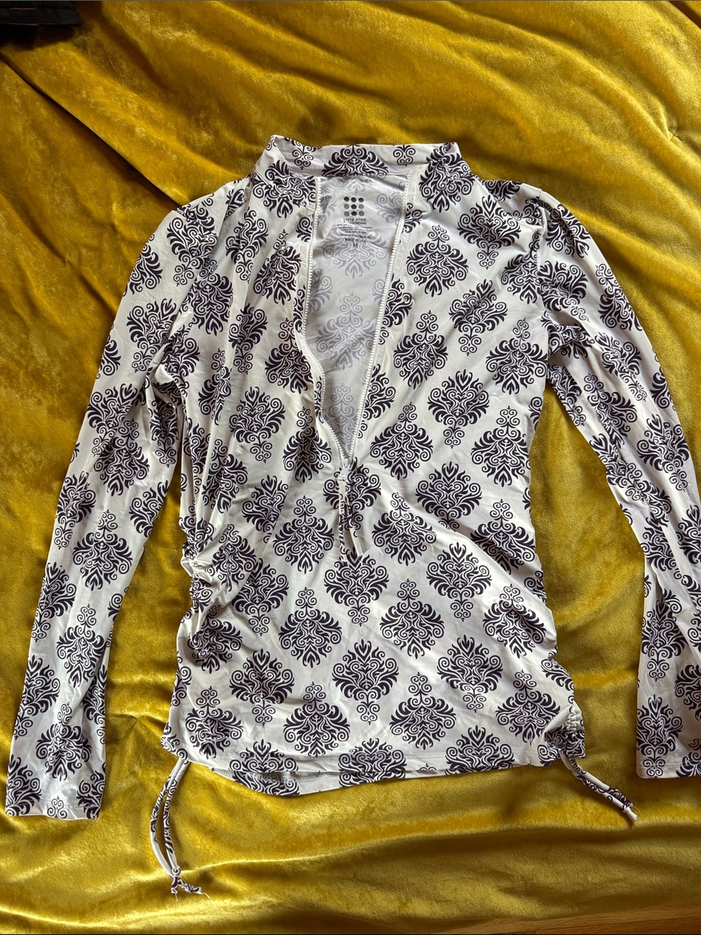 Title Nine White Swim Coverup with Purple Damask Pattern